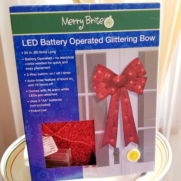 Merry Brite Holiday Merry Brite Led Battery Glittering Bow New